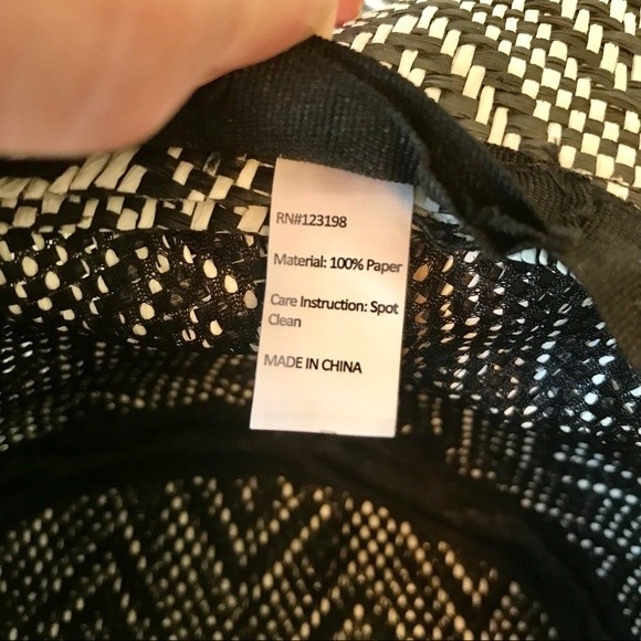 Floppy Beach Hat Sun Geometric Black White Brim Natural Fibers Paper - Picture 4 of 4